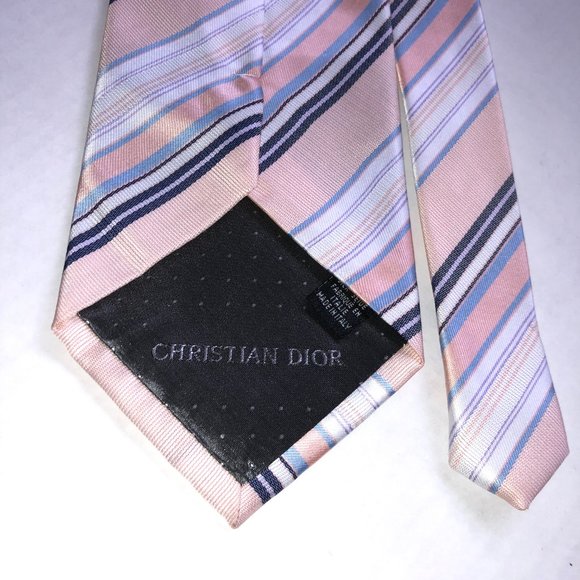 Dior Necktie Peach Blue Striped 100% Silk - Picture 5 of 5